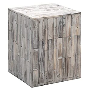 amazon aware fsc certified indoor/outdoor recycled square wood tami square stool, driftwood white