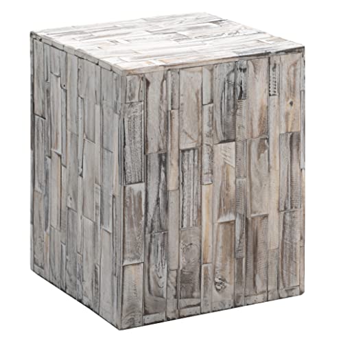 Amazon Aware FSC Certified Indoor/Outdoor Recycled Square Wood Tami Square Stool, Driftwood White