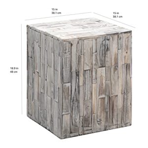 Amazon Aware FSC Certified Indoor/Outdoor Recycled Square Wood Tami Square Stool, Driftwood White