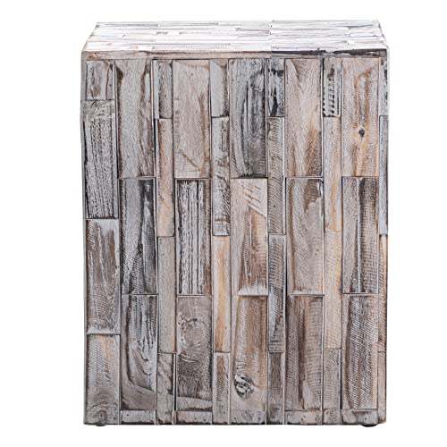 Amazon Aware FSC Certified Indoor/Outdoor Recycled Square Wood Tami Square Stool, Driftwood White