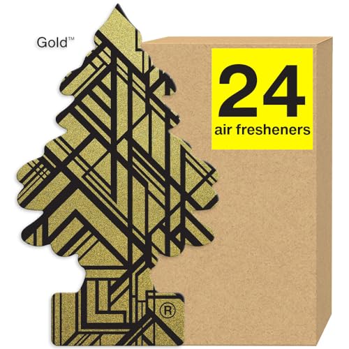 LITTLE TREES Air Fresheners Car Air Freshener. Hanging Tree Provides Long Lasting Scent for Auto or Home. Gold, 24 Air Fresheners