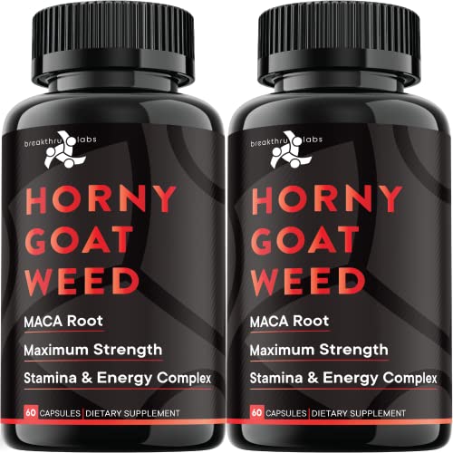 Horny Goat Weed by Breakthru Labs 1000mg Max Strength - Maca Root, Ginseng, Tongkat Ali Root, Saw Palmetto, L-Arginine - USA Made - Stamina and Energy Complex - 2-Pack 120 Count