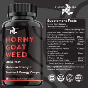 Horny Goat Weed by Breakthru Labs 1000mg Max Strength - Maca Root, Ginseng, Tongkat Ali Root, Saw Palmetto, L-Arginine - USA Made - Stamina and Energy Complex - 2-Pack 120 Count