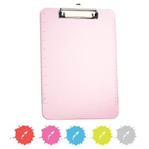 plastic clipboard standard size pink, translucent low profile clip board, hangable clipboard, 12.7” x 9”, holds 100 sheets, also available in blue, purple, green, red, grey, 1 pc - by enday