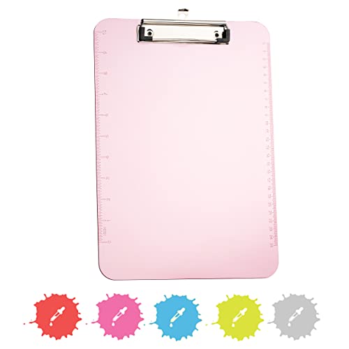 Plastic Clipboard Standard Size Pink, Translucent Low Profile Clip Board, Hangable Clipboard, 12.7” x 9”, Holds 100 Sheets, Also Available in Blue, Purple, Green, Red, Grey, 1 Pc - by Enday