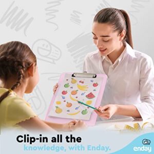 Plastic Clipboard Standard Size Pink, Translucent Low Profile Clip Board, Hangable Clipboard, 12.7” x 9”, Holds 100 Sheets, Also Available in Blue, Purple, Green, Red, Grey, 1 Pc - by Enday