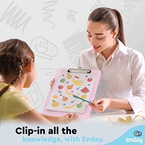 Plastic Clipboard Standard Size Pink, Translucent Low Profile Clip Board, Hangable Clipboard, 12.7” x 9”, Holds 100 Sheets, Also Available in Blue, Purple, Green, Red, Grey, 1 Pc - by Enday