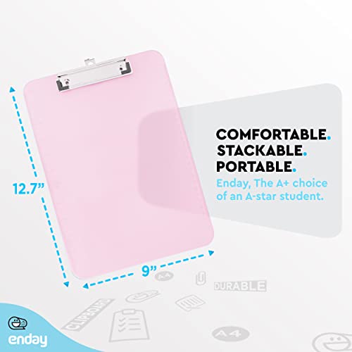 Plastic Clipboard Standard Size Pink, Translucent Low Profile Clip Board, Hangable Clipboard, 12.7” x 9”, Holds 100 Sheets, Also Available in Blue, Purple, Green, Red, Grey, 1 Pc - by Enday