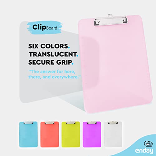Plastic Clipboard Standard Size Pink, Translucent Low Profile Clip Board, Hangable Clipboard, 12.7” x 9”, Holds 100 Sheets, Also Available in Blue, Purple, Green, Red, Grey, 1 Pc - by Enday
