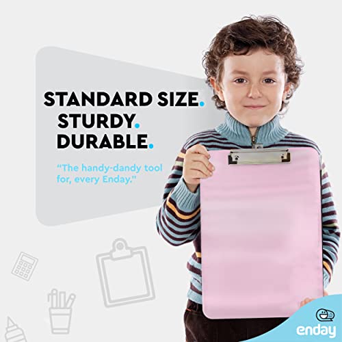 Plastic Clipboard Standard Size Pink, Translucent Low Profile Clip Board, Hangable Clipboard, 12.7” x 9”, Holds 100 Sheets, Also Available in Blue, Purple, Green, Red, Grey, 1 Pc - by Enday