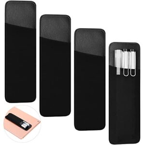 chinco 4 pack adhesive pen holder for notebook easy to remove notebook pen holder black journal pen holder stick on pen holder reusable pen sleeve pouch for hardcover journals, notebooks, pad