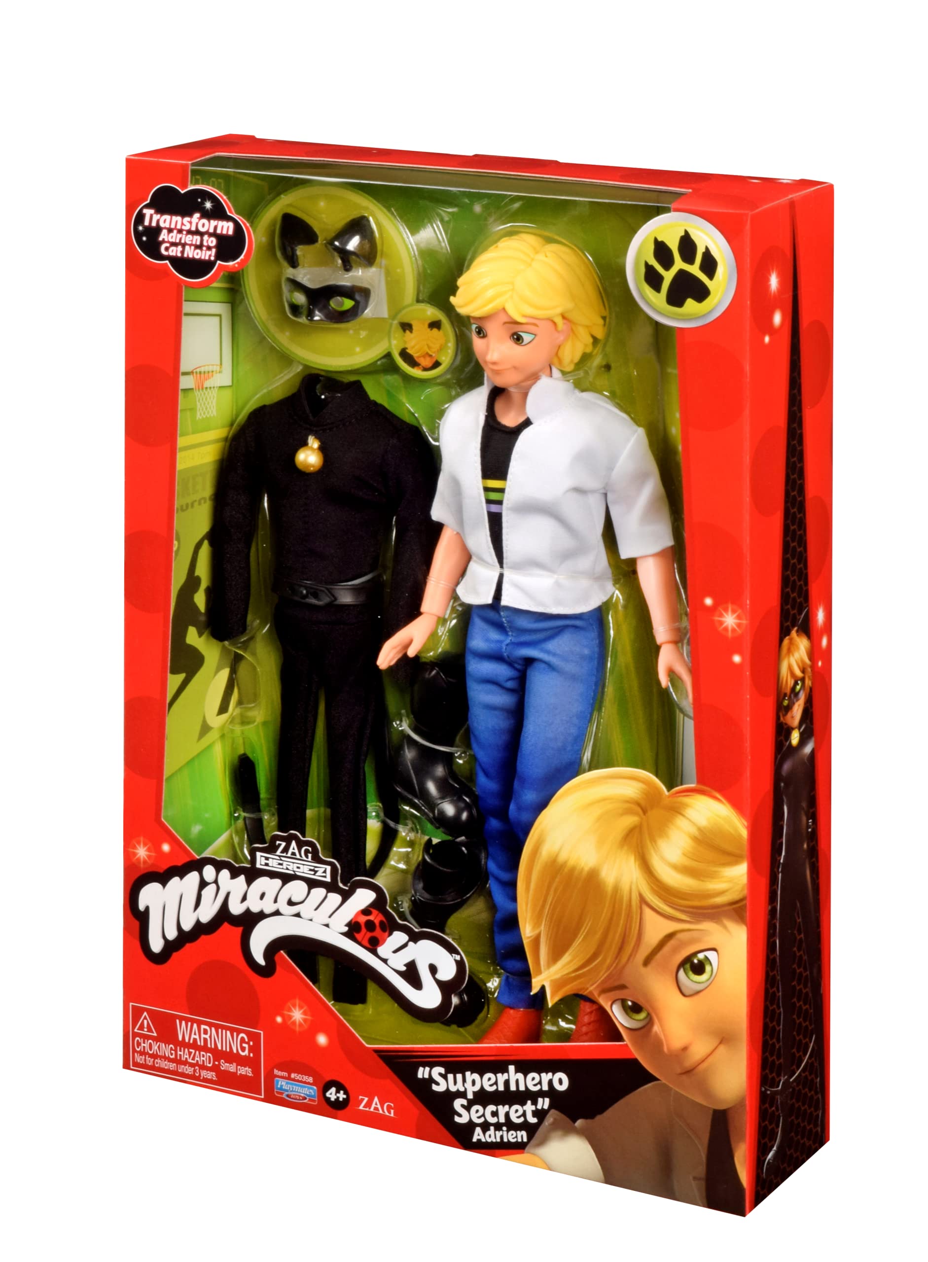 Miraculous Ladybug Superhero Secret Adrien with Cat Noir Outfit by Playmates Toys