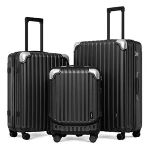 level8 grace luggage sets pc+abs hardshell suitcase with spinner wheels, durable lightweight luggage tsa lock 20" expandable carry on 24"/28" checked luggage, 3-piece set (20/24/28) – black