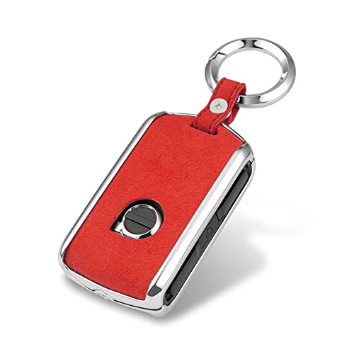 SANRILY 1Pcs Suede Leather Smart Key Fob Cover for Volvo XC90 2018 XC60 S90 V90 2019 2020 Keyless Keychain Holder Full Protection Key Fob Shell Case Red