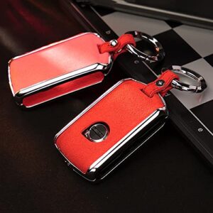 SANRILY 1Pcs Suede Leather Smart Key Fob Cover for Volvo XC90 2018 XC60 S90 V90 2019 2020 Keyless Keychain Holder Full Protection Key Fob Shell Case Red