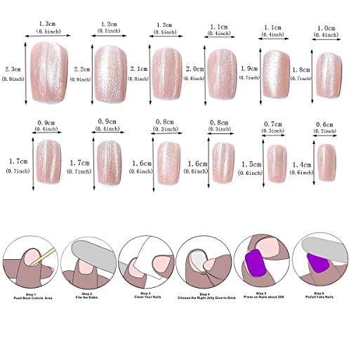 Press on Nails Cat Eye Effect Glossy Full Cover Short Almond False Nails for Women and Girls,24 Pcs Acrylic Nail Tips with Adhesive Tabs