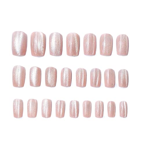 Press on Nails Cat Eye Effect Glossy Full Cover Short Almond False Nails for Women and Girls,24 Pcs Acrylic Nail Tips with Adhesive Tabs