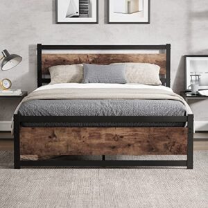 lotcain platform bed frame with wooden headboard, heavy duty, no box spring needed, strong metal slats support, noise-free, twin xl/queen/king (queen)