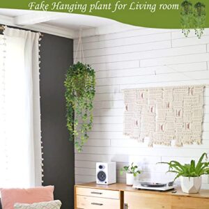 Nisoger Fake Hanging Plant with Woven Basket, 2 Pack Artificial Hanging Plants, Faux Vines Eucalyptus Leaf Hanging Pot Plant for Wall Home Room Indoor Outdoor Bedroom Bathroom Office Decor
