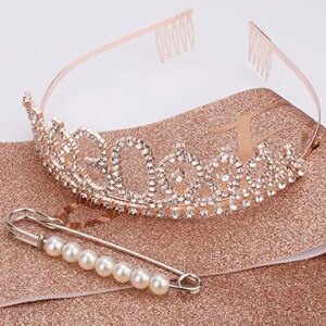 CAVETEE Rose Gold 30 & Fabulous Birthday Sash and Crown 30th Birthday Tiaras and Sash Set for Women Birthday Decorations Birthday Queen Crowns Tiaras for Women