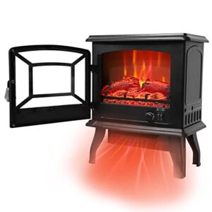 electric fireplace heater fake wood freestanding fireplace stove with realistic dancing flame effect csa certified overheating safety protection fire place mantle decor for living room 17" 1400w