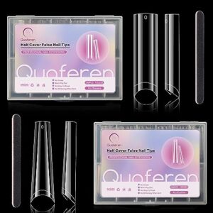 480pcs clear nail tips for acrylic nails professional, xl long c curve square & coffin nail tips set with 2 nail files, half cover nail extension tips artificial acrylic nail tips for diy nail art