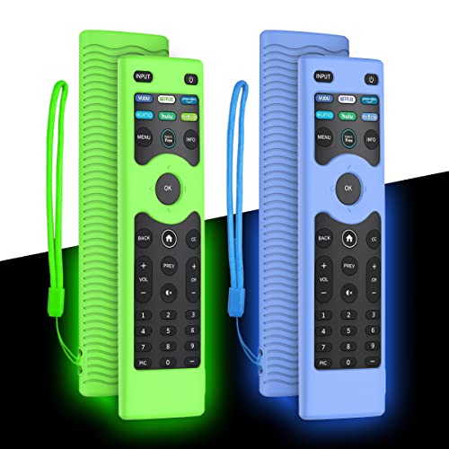 [2 Pack] WQNIDE Silicone Protective Case Cover for Vizio XRT140 Smart TV Remote Control,Shockproof Vizio XRT140 Remote Cover with Lanyard(Grow Blue+Grow Green)