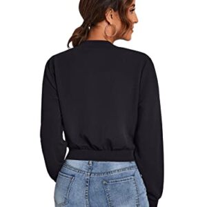 SweatyRocks Women's Casual Long Sleeve Solid Zip Up Coat Crop Bomber Jacket Black M