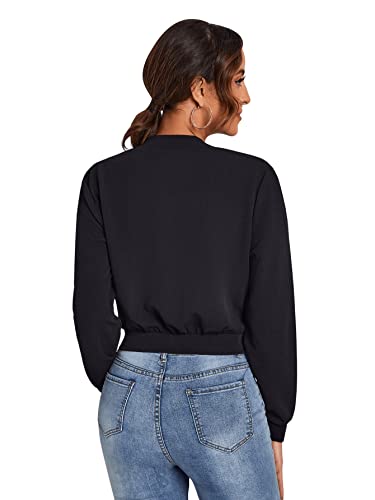 SweatyRocks Women's Casual Long Sleeve Solid Zip Up Coat Crop Bomber Jacket Black M