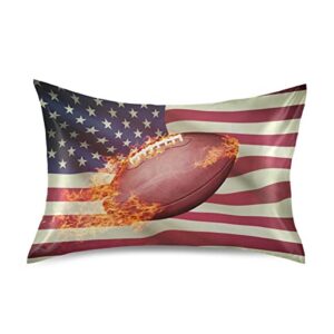 american flag football fire satin pillowcase silk pillow case for hair and skin pillow covers with envelope closure,standard size 20x26 inch