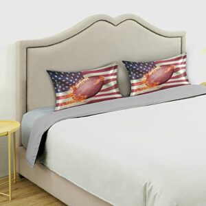 American Flag Football Fire Satin Pillowcase Silk Pillow Case for Hair and Skin Pillow Covers with Envelope Closure,Standard Size 20x26 Inch