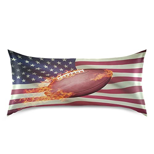 American Flag Football Fire Satin Pillowcase Silk Pillow Case for Hair and Skin Pillow Covers with Envelope Closure,Standard Size 20x26 Inch