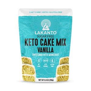 lakanto sugar free keto cake mix - sweetened with monk fruit, gluten free, 1 net carb, keto diet friendly, delicious - vanilla