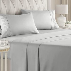 queen size sheet set - breathable & cooling sheets - hotel luxury bed sheets - extra soft - deep pockets - easy fit - 4 piece set - wrinkle free - comfy - french grey bed sheets - queen sheets