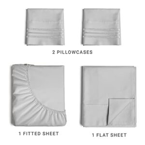Queen Size Sheet Set - Breathable & Cooling Sheets - Hotel Luxury Bed Sheets - Extra Soft - Deep Pockets - Easy Fit - 4 Piece Set - Wrinkle Free - Comfy - French Grey Bed Sheets - Queen Sheets