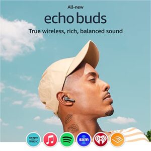 All-new Echo Buds (2023 Release) | Semi-in-ear, True Wireless Bluetooth 5.2 Earbuds with Alexa, multipoint, 20H battery with charging case, fast charging, sweat resistant | Black