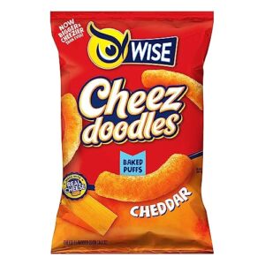 wise snacks cheez doodles baked puffs, real cheddar cheese, 0.75 ounce (42 count), gluten free