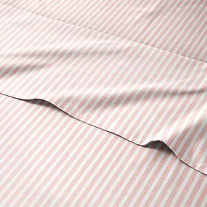 striped bed sheets - pin stripe sheets - blush pink sheets - pink & white stripe sheets - queen striped sheets - hotel luxury bed sheets - deep pockets - easy fit - breathable & cooling sheets
