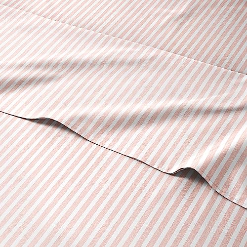 Striped Bed Sheets - Pin Stripe Sheets - Blush Pink Sheets - Pink & White Stripe Sheets - Queen Striped Sheets - Hotel Luxury Bed Sheets - Deep Pockets - Easy Fit - Breathable & Cooling Sheets