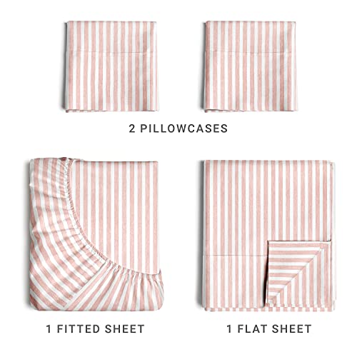 Striped Bed Sheets - Pin Stripe Sheets - Blush Pink Sheets - Pink & White Stripe Sheets - Queen Striped Sheets - Hotel Luxury Bed Sheets - Deep Pockets - Easy Fit - Breathable & Cooling Sheets