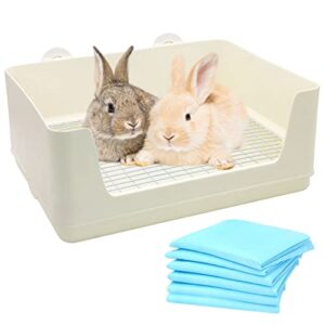 fhiny large rabbit litter box for cage, plastic potty trainer corner toilet box with disposable pee pads for bunny guinea pigs ferrets chinchillas small animals