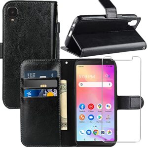 yjrop for alcatel tcl a3 (a509dl) case, alcatel tcl a3 wallet case, with screen protector,pu leather wrist strap card slots soft tpu protective flip cover phone case for alcatel tcl a3 5.5",black