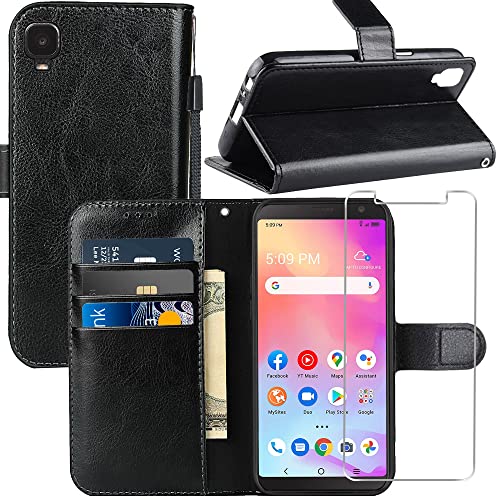 YJROP for Alcatel TCL A3 (A509DL) Case, Alcatel TCL A3 Wallet Case, with Screen Protector,PU Leather Wrist Strap Card Slots Soft TPU Protective Flip Cover Phone Case for Alcatel TCL A3 5.5",Black