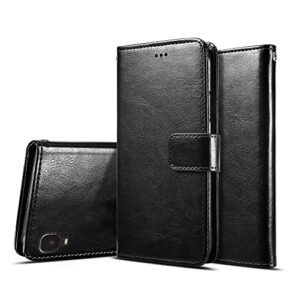 YJROP for Alcatel TCL A3 (A509DL) Case, Alcatel TCL A3 Wallet Case, with Screen Protector,PU Leather Wrist Strap Card Slots Soft TPU Protective Flip Cover Phone Case for Alcatel TCL A3 5.5",Black