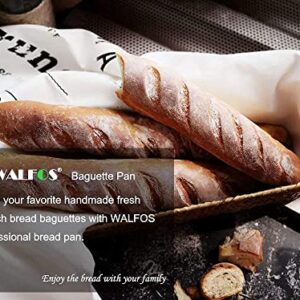 Walfos 2 Pack Nonstick Baguette Pans, No Coating Coming Off, Perforated 4 Loaves French Bread Pan, Durable Baguettes Bakery Tray for Baking Molding, 15" x 13"