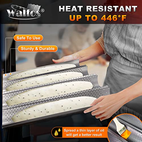 Walfos 2 Pack Nonstick Baguette Pans, No Coating Coming Off, Perforated 4 Loaves French Bread Pan, Durable Baguettes Bakery Tray for Baking Molding, 15" x 13"