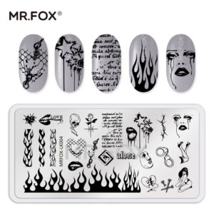 MRFOX 5 Pcs Nail Plates Stamping Set Marbled Punk Spider Web Heart Star Theme Leaf Nail Art DIY Stamping Template