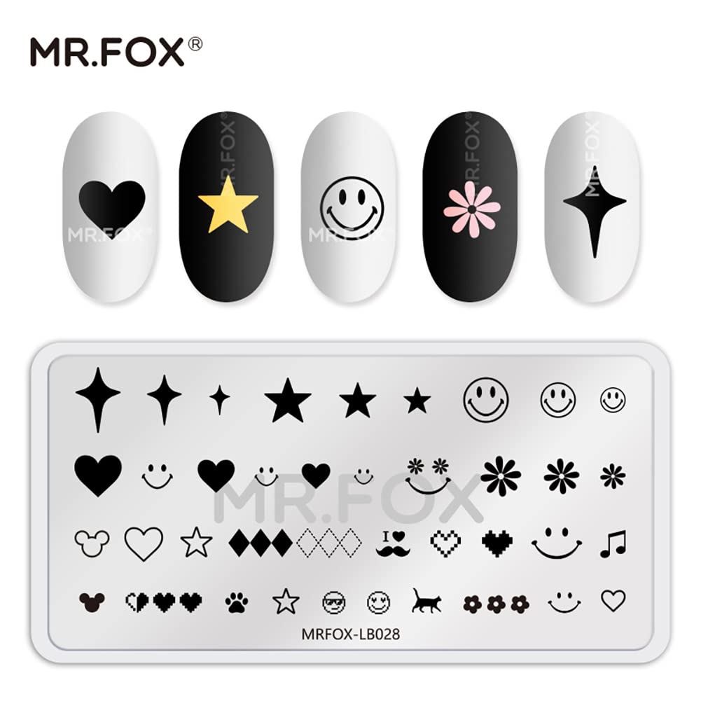 MRFOX 5 Pcs Nail Plates Stamping Set Marbled Punk Spider Web Heart Star Theme Leaf Nail Art DIY Stamping Template