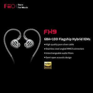 FiiO FH9 Headphones Earphone Wired High Resolution Over-The-Ear 1DD+6BA Detachable Cable Deep Bass Comes with 2.5/3.5/4.4mm Swappable Plugs for Smartphone/PC/Players/Home Audio(Titanium)