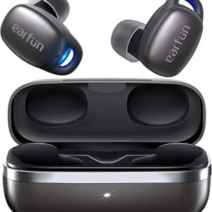 EarFun Free Pro 2 Wireless Earbuds, Hybrid Active Noise Cancelling, Bluetooth 5.2 with 6 Mics, Stereo Sound Deep Bass In-Ear Headphones, Game Mode, Wireless Charging, Black